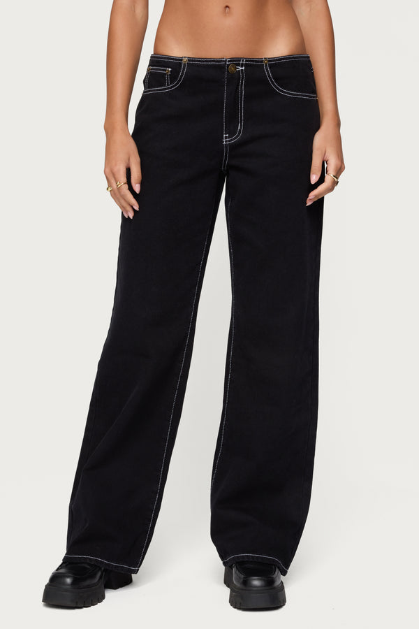 Contrast Stitch Low Rise Wide Leg Jeans view 2