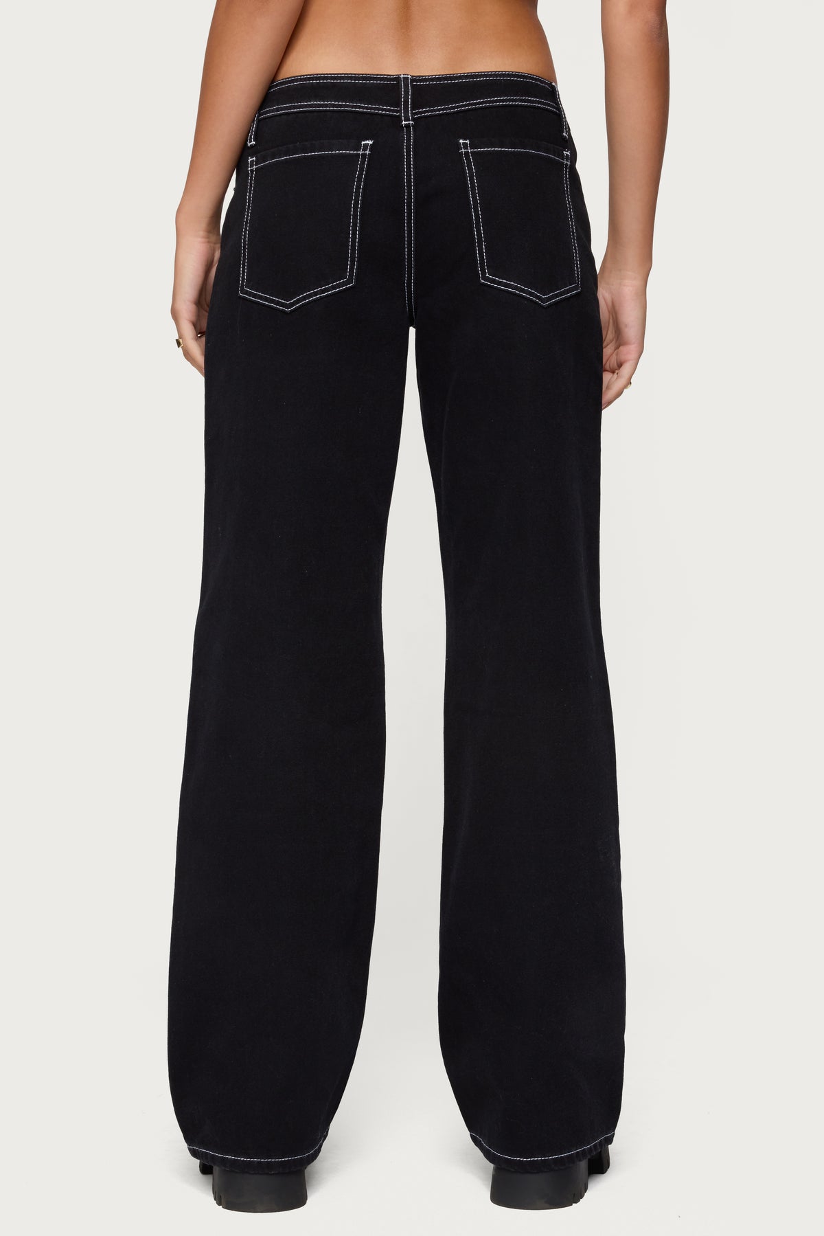 Contrast Stitch Low Rise Wide Leg Jeans