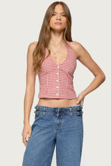 Evan Gingham Button Up Halter Top