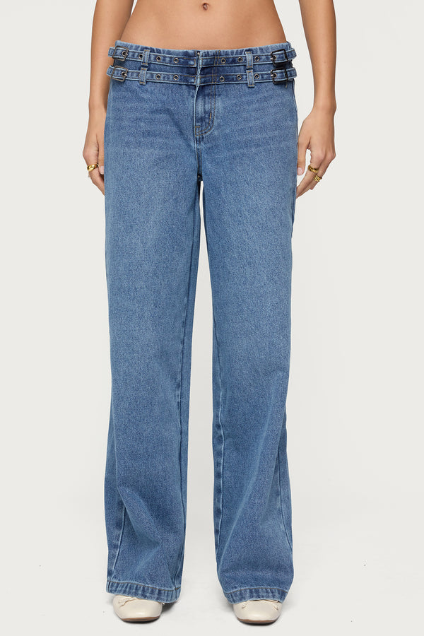 Livia Double Belt Low Rise Baggy Jeans view 2