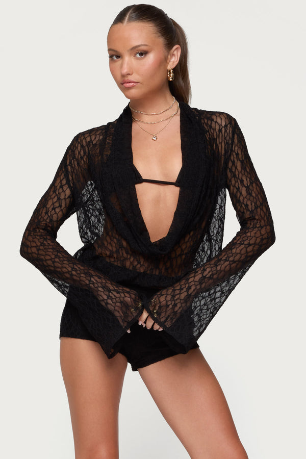 Lera Lacey Sheer Mesh Top view 1