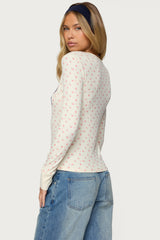 Cali Floral Ribbed Long Sleeve T Shirt