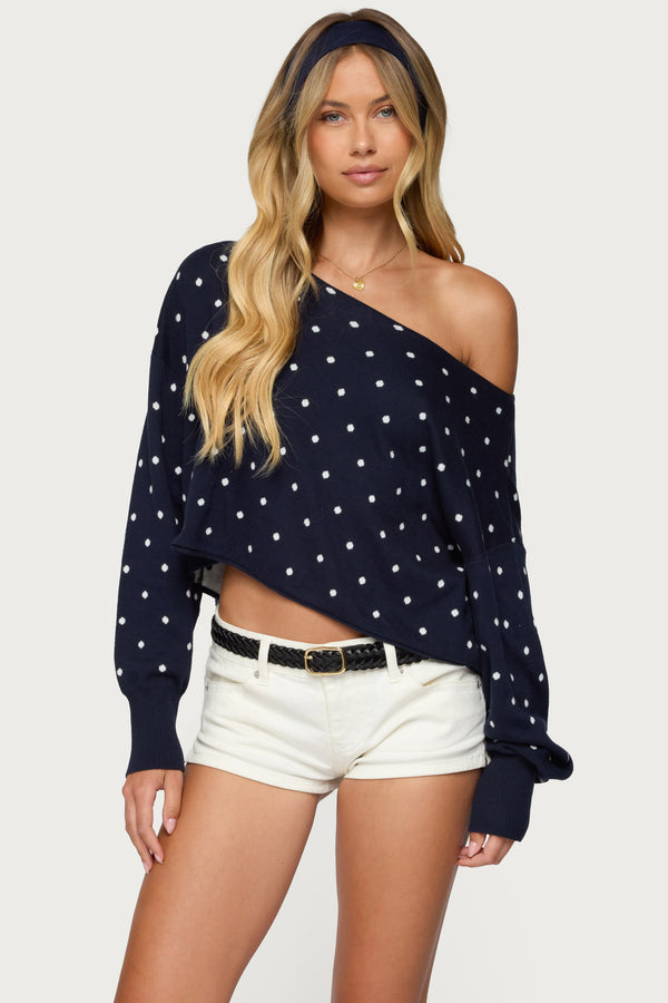 Oversized Off Shoulder Polka Dot Sweater view 2