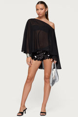 Sheer Chiffon Asymmetric Poncho