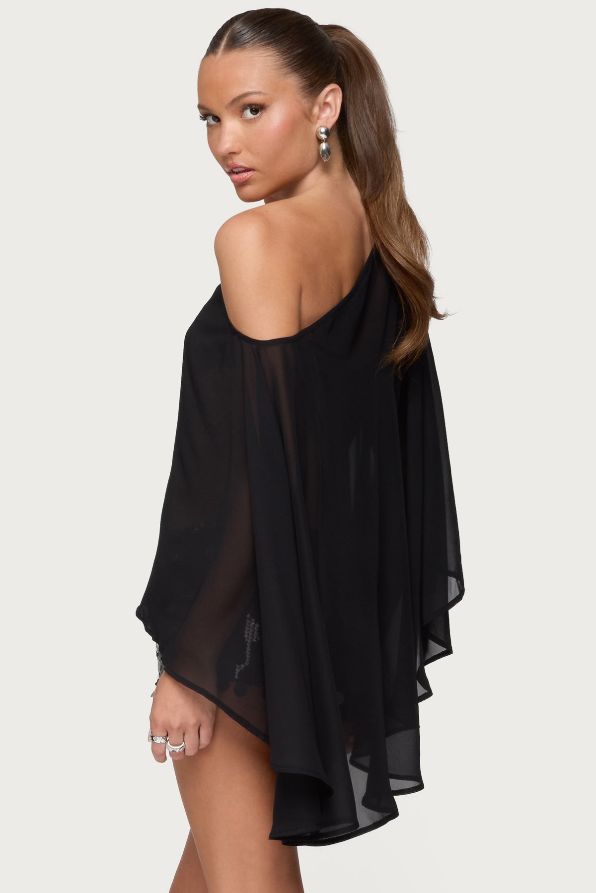 Sheer Chiffon Asymmetric Poncho