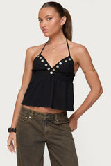 Textured Iridescent Babydoll Halter Top