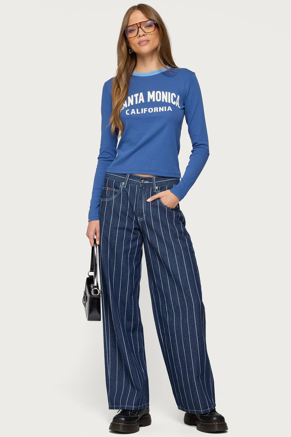 Kyler Pinstripe Mid Rise Baggy Jeans view 1