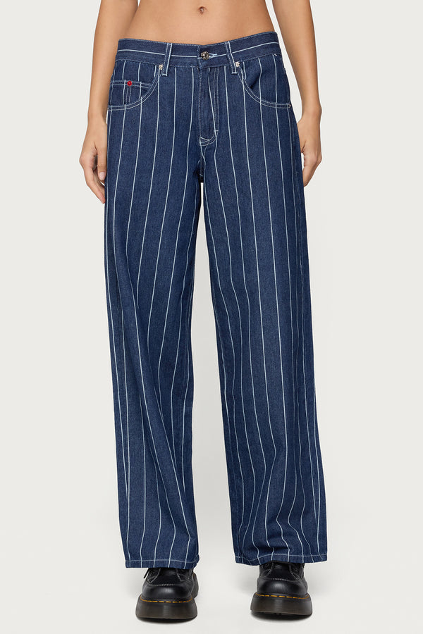 Kyler Pinstripe Mid Rise Baggy Jeans view 2