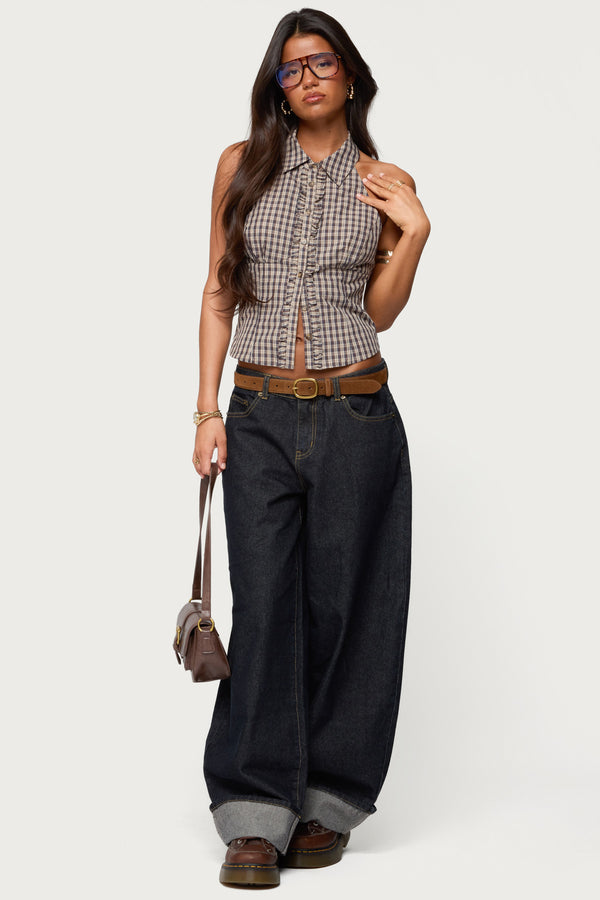 Imrie Plaid Collared Halter Top view 2