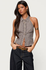 Imrie Plaid Collared Halter Top