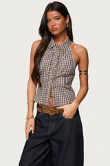 Imrie Plaid Collared Halter Top