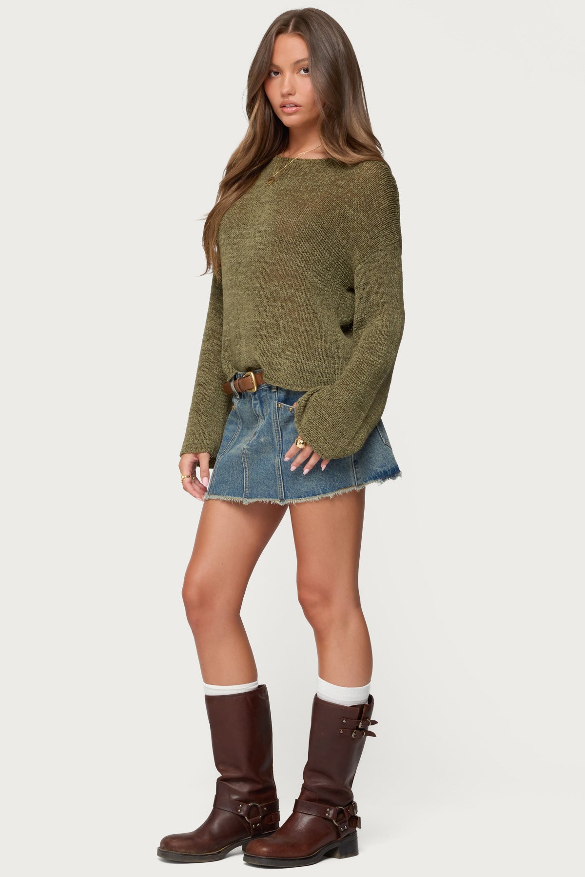 Keiko Studded Denim Mini Skirt