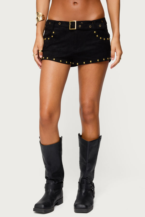 Studded Faux Suede Micro Shorts view 2