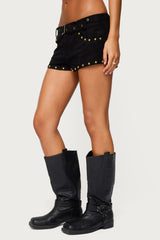 Studded Faux Suede Micro Shorts