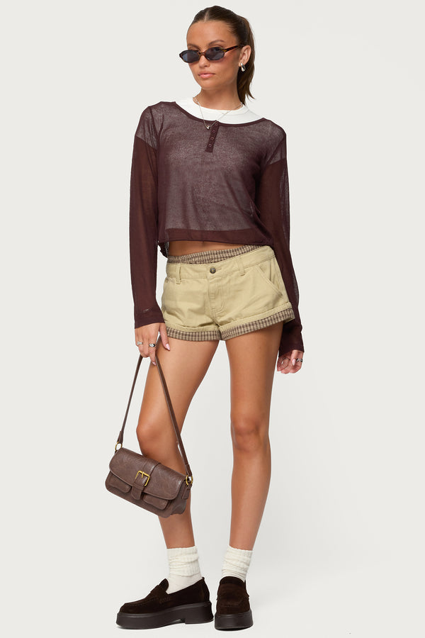 Kilian Sheer Knit Henley Top view 2