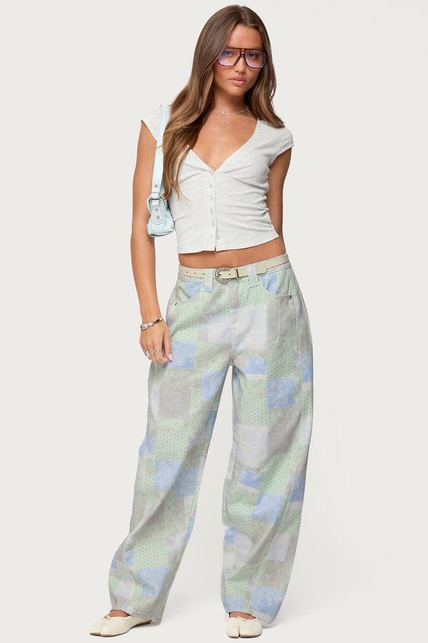 Patchwork Low Rise Barrel Leg Jeans view 1