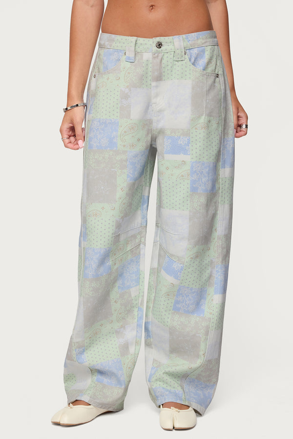 Patchwork Low Rise Barrel Leg Jeans view 2