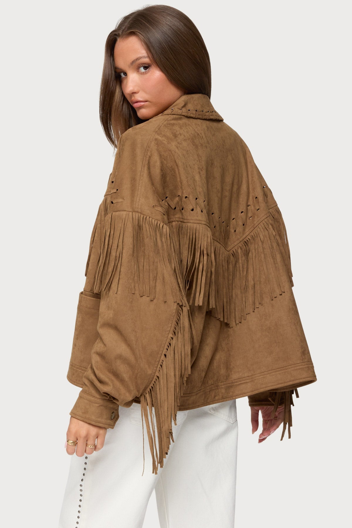 Evonka Fringe Faux Suede Jacket