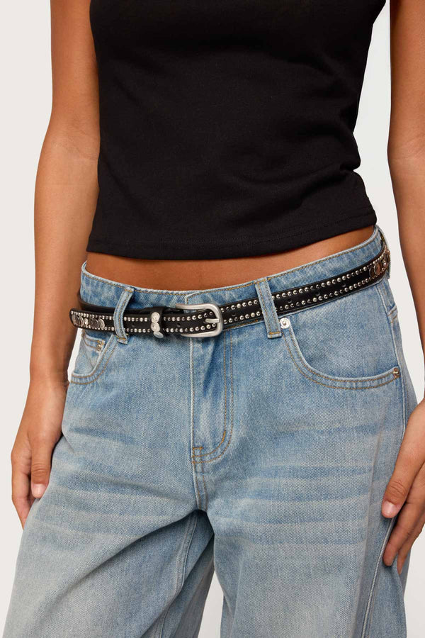 Get Studded Faux Leather Belt view 1