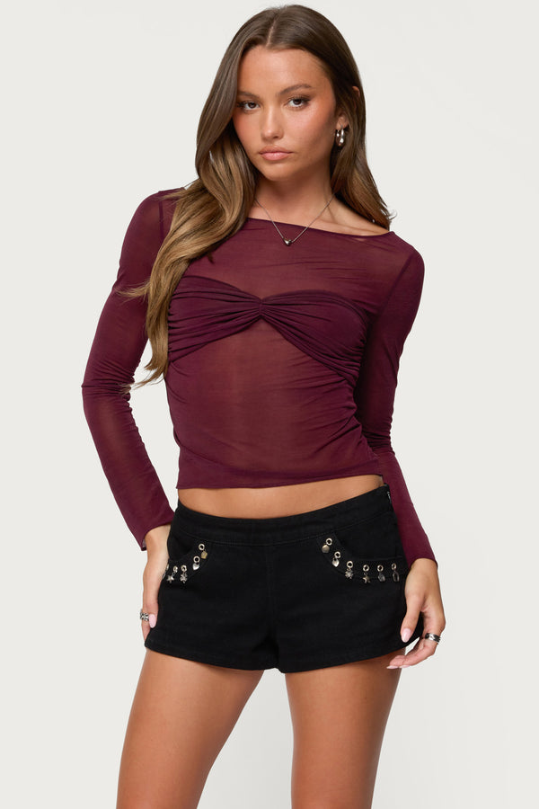 Oona Sheer Gathered Long Sleeve Top view 1