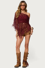Fringe Sequin Crochet Poncho