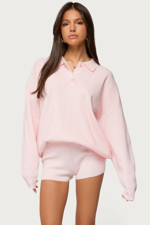 Lorie Oversized Knit Polo Sweater view 2