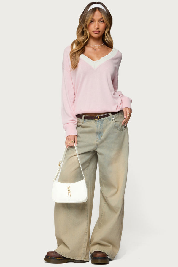 Marie Contrast Lacey V Neck Sweater view 2