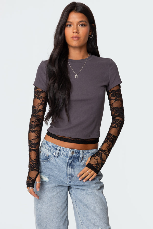 Layered Lace Sleeve Top view 1