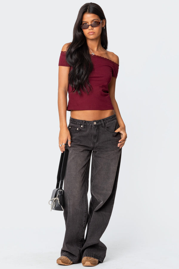 Xoe Off Shoulder Lace Trim Top view 2
