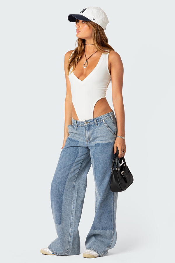 High Cut Ribbed V Neck Bodysuit view 2