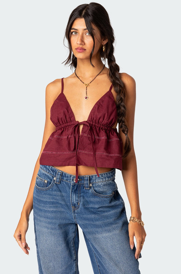 Candy Cotton Tie Front Tank Top view 1