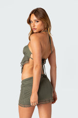 Ariyah Open Tie Back Ruffle Mesh Top