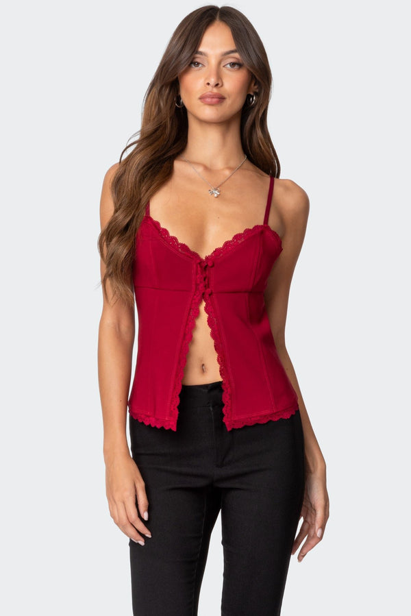 Crimson Lacey Split Front Top view 1