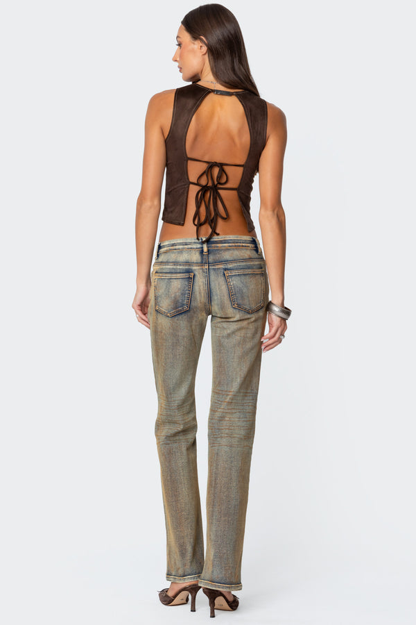 Tie Back Faux Suede Bustier Top view 2