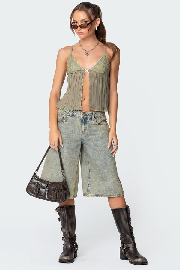 Pleated Lacey Split Front Tank Top view 2