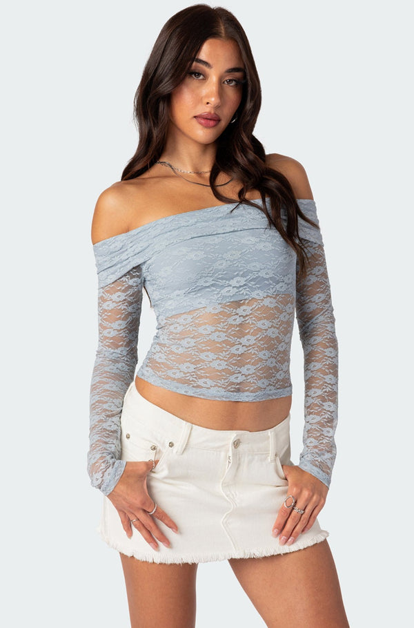 Elysia Fold Over Sheer Lace Top view 1