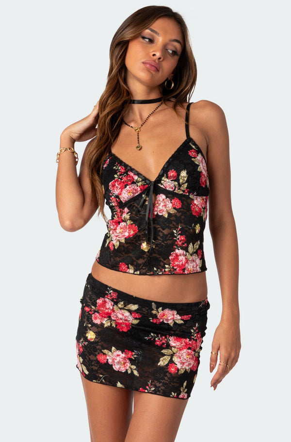 Portofino Printed Sheer Lace Tank Top view 1