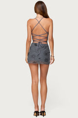 Kandy Backless Beaded Mini Dress
