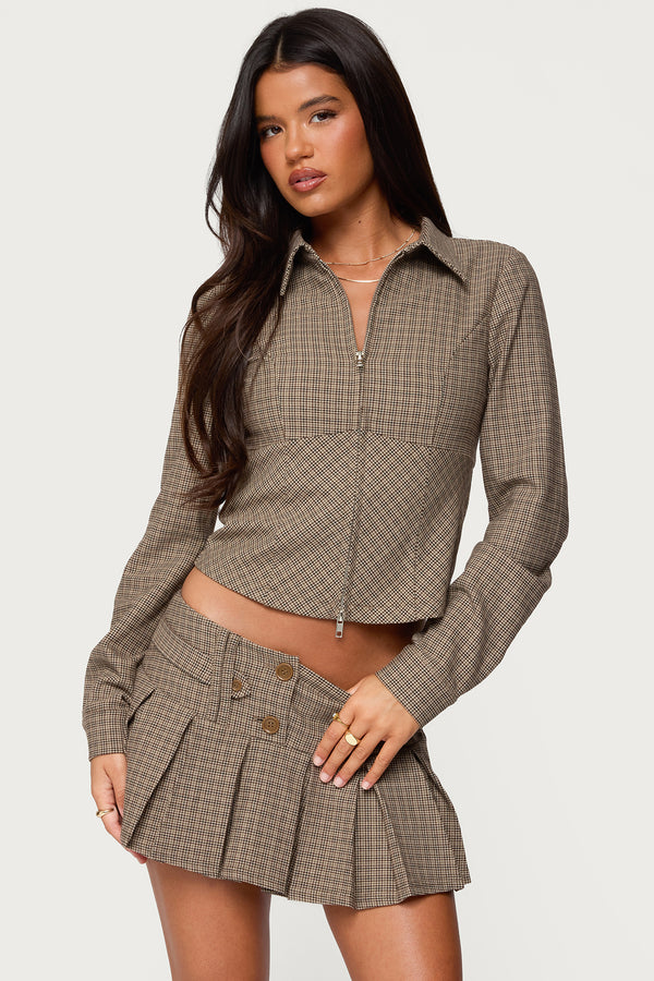 Lockette Plaid Zip Up Top view 2