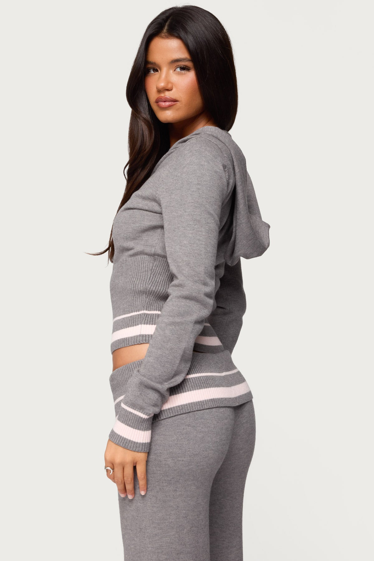 Kaliya Stripey Knit Zip Up Hoodie