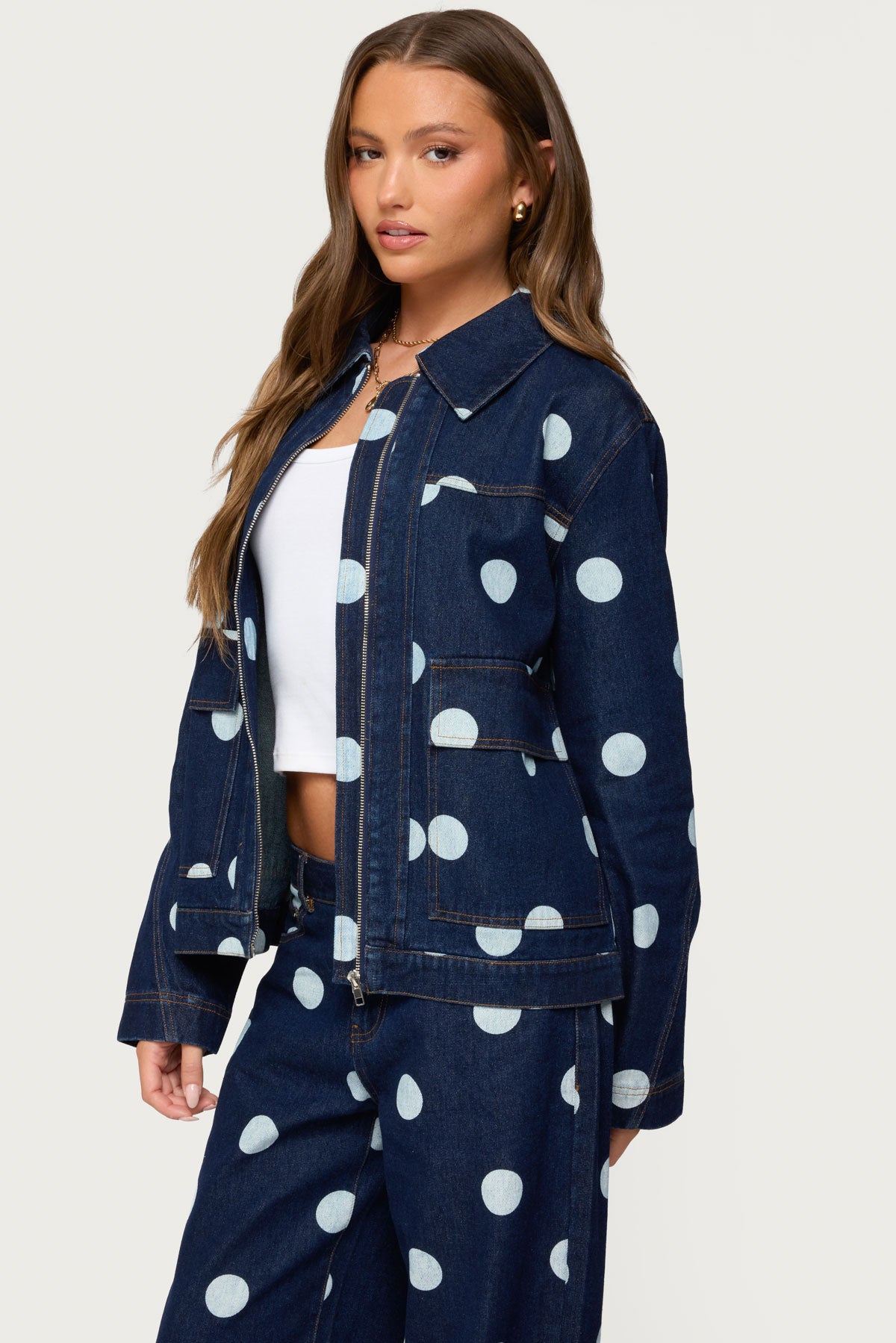 Leyah Polka Dot Oversized Denim Jacket