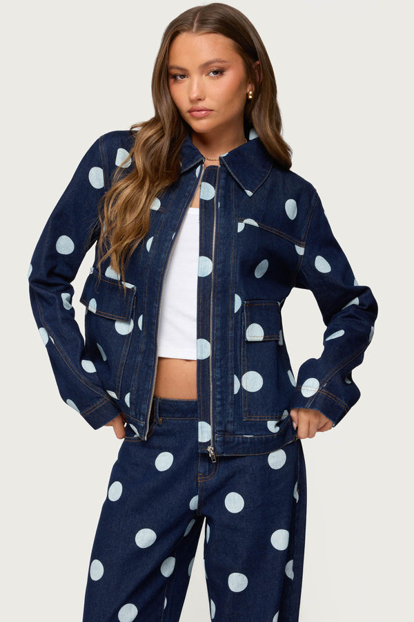 Leyah Polka Dot Oversized Denim Jacket view 2