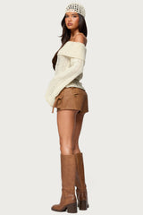 Renna Distressed Fold Over Knit Top