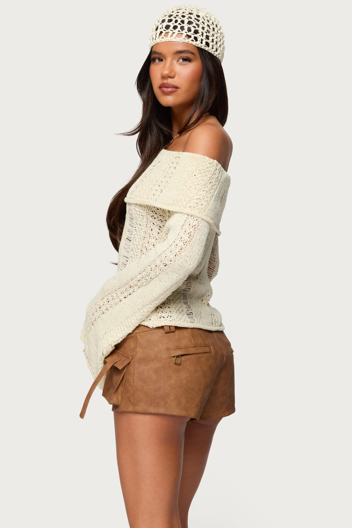 Renna Distressed Fold Over Knit Top