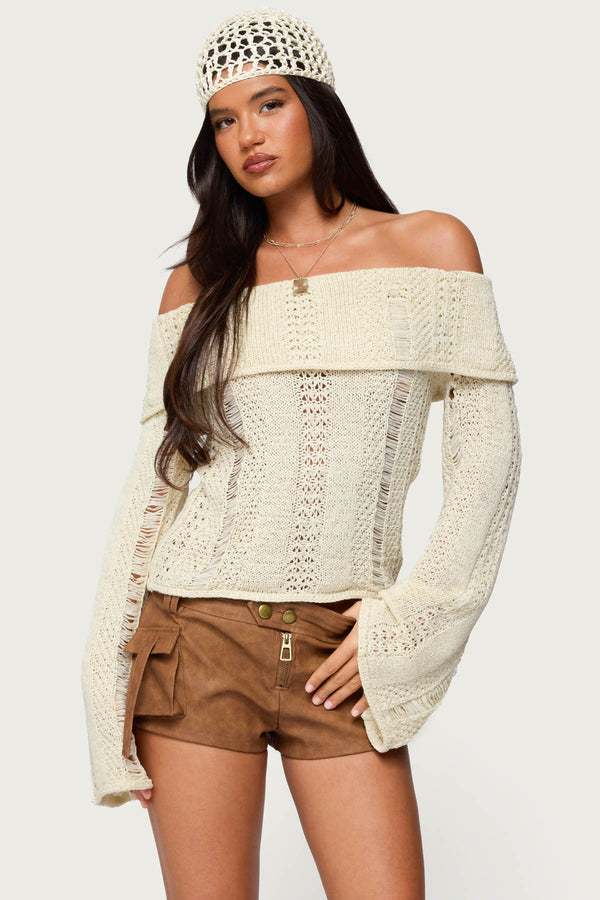Renna Distressed Fold Over Knit Top view 2