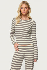 Avalie Striped Ribbed Long Sleeve T Shirt