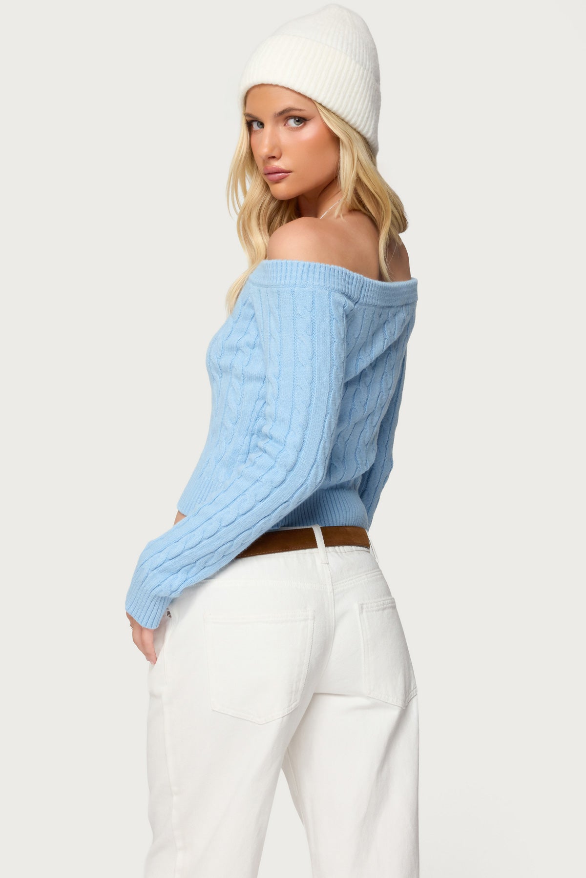 Taniza Off Shoulder Cable Knit Sweater