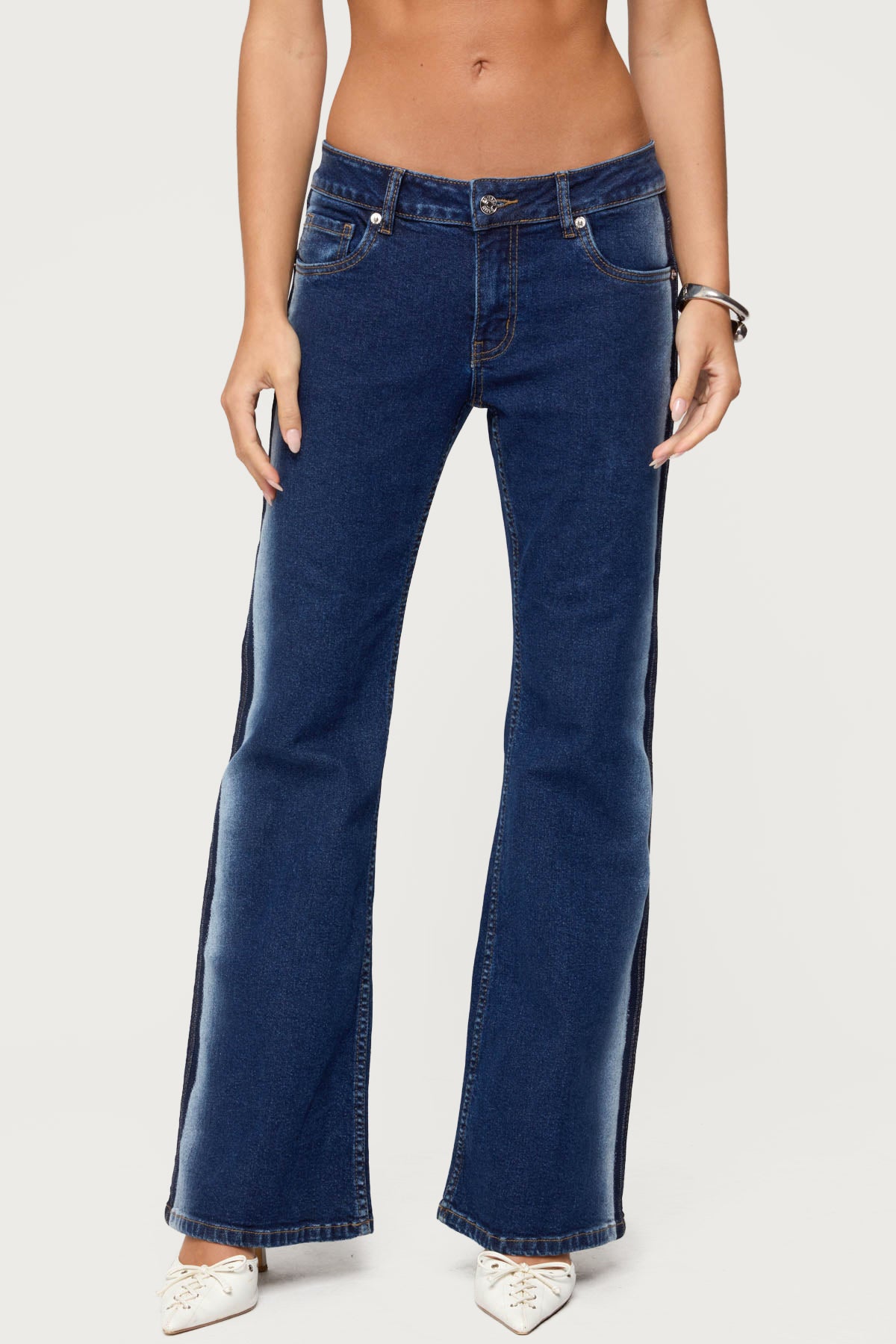 Airbrushed Low Rise Flared Jeans