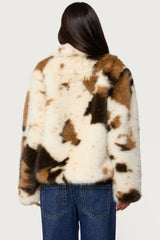 Rayan Cow Print Faux Fur Jacket