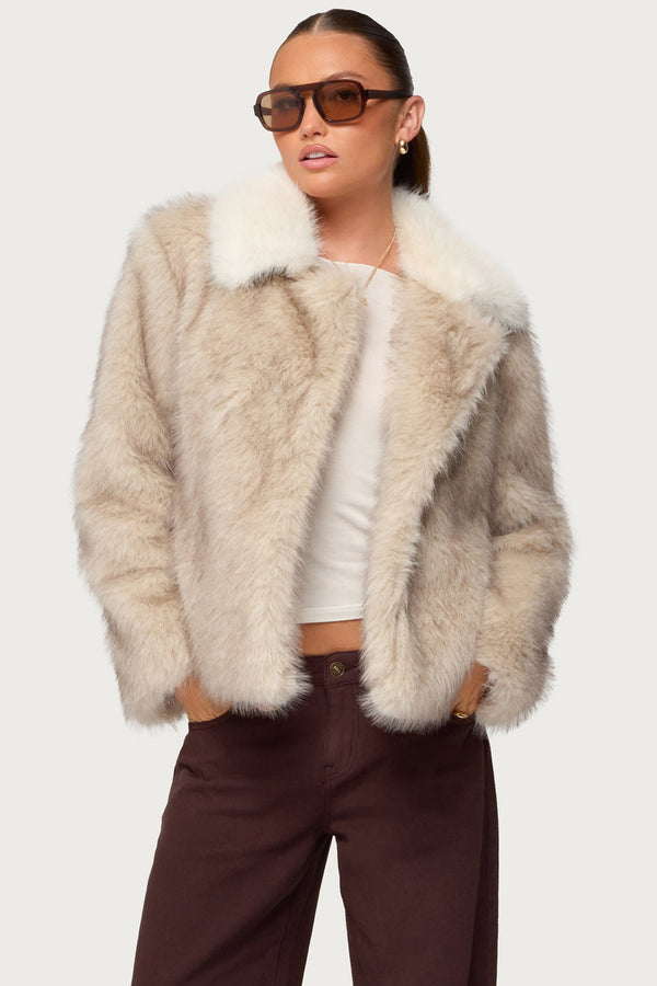 Contrast Collar Faux Fur Jacket view 2